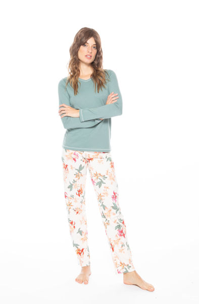 Picture of Women's cotton pajamas with floral pattern pants 